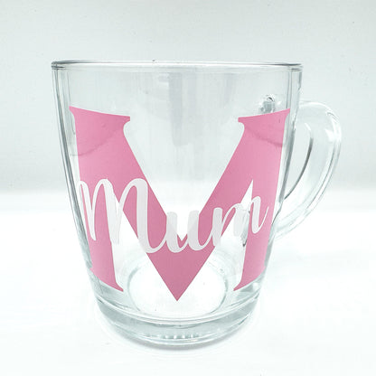 M for Mum Glass Mug for Coffee or Tea