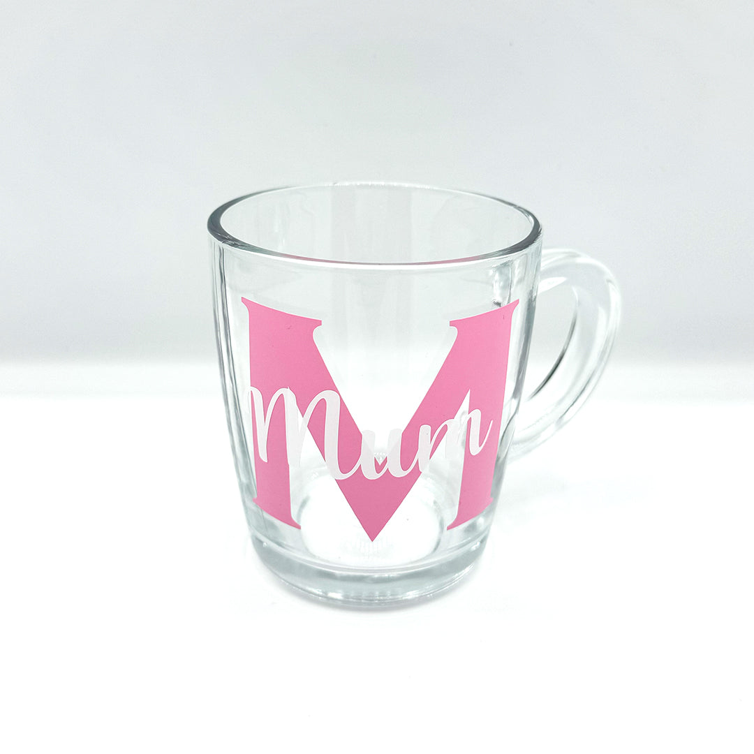 M for Mum Glass Mug for Coffee or Tea